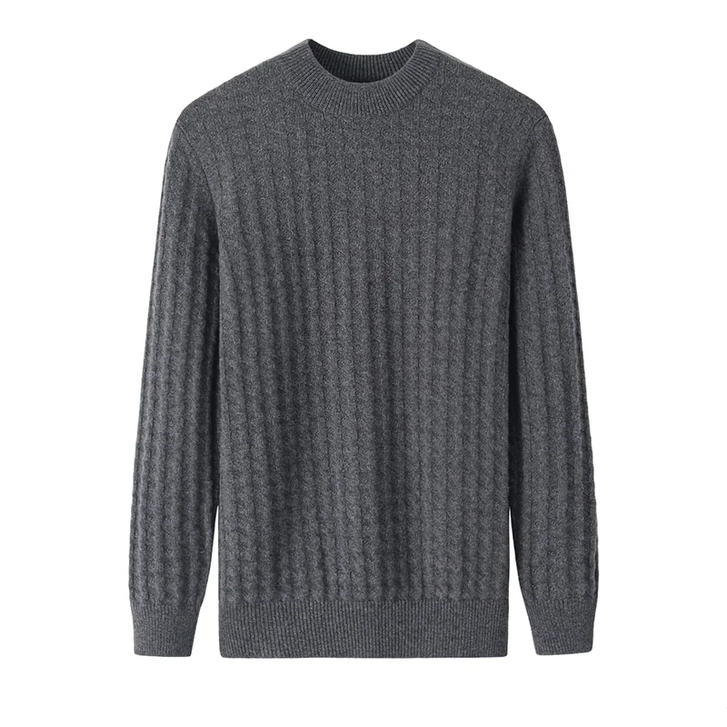 100% Cashmere, Cashmere crew-neck sweater — Grey, 14–15.5µm, Cashmere Garment / Men — detail view 3