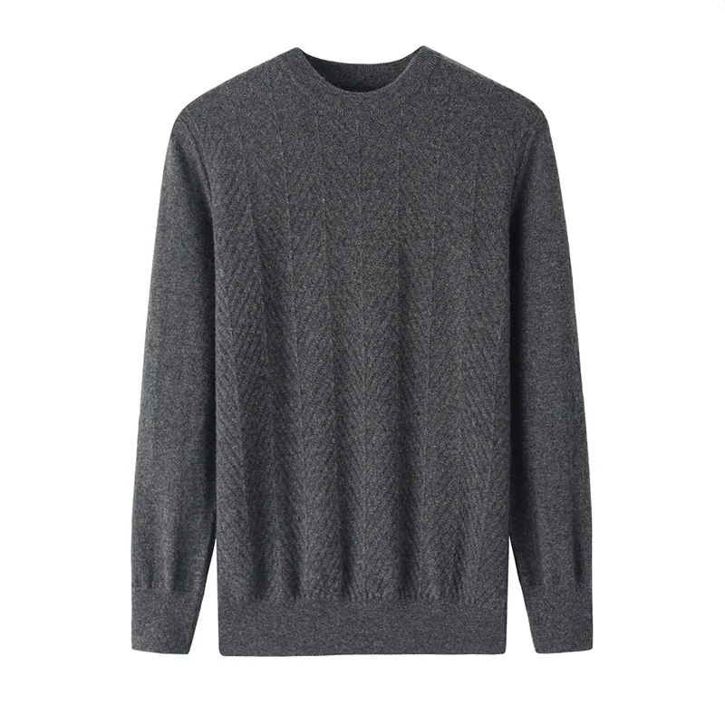 100% Cashmere, Cashmere crew-neck sweater — Grey, 14–15.5µm, Cashmere Garment / Men — detail view 3