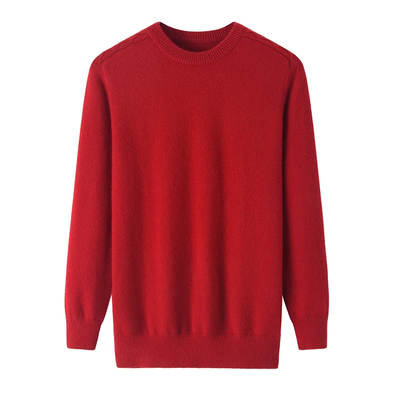 100% Cashmere, Cashmere crew-neck sweater — Red, 14–15.5µm, Cashmere Garment / Men — detail view 3