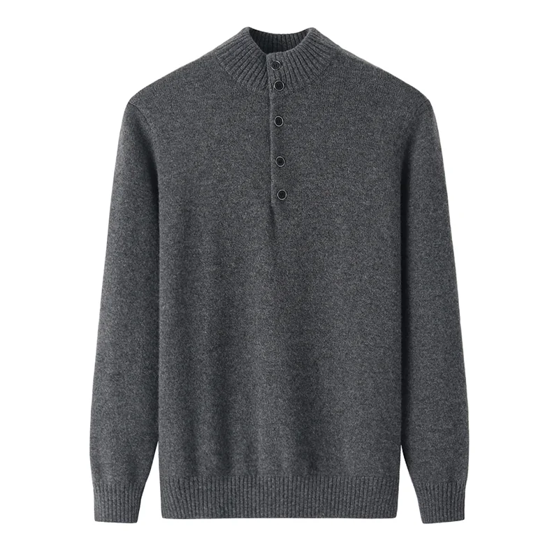 100% Cashmere, Cashmere crew-neck sweater — Grey, 14–15.5µm, Cashmere Garment / Men — detail view 2