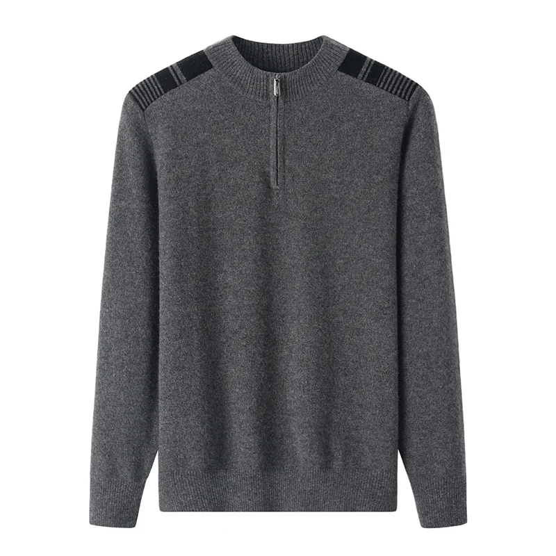 100% Cashmere, Cashmere crew-neck sweater — Grey, 14–15.5µm, Cashmere Garment / Men — detail view 2