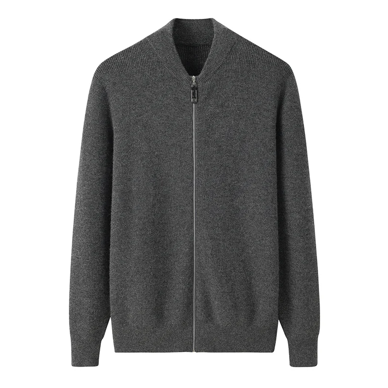100% Cashmere, Cashmere button-front cardigan — Grey, 14–15.5µm, Cashmere Garment / Men — detail view 3