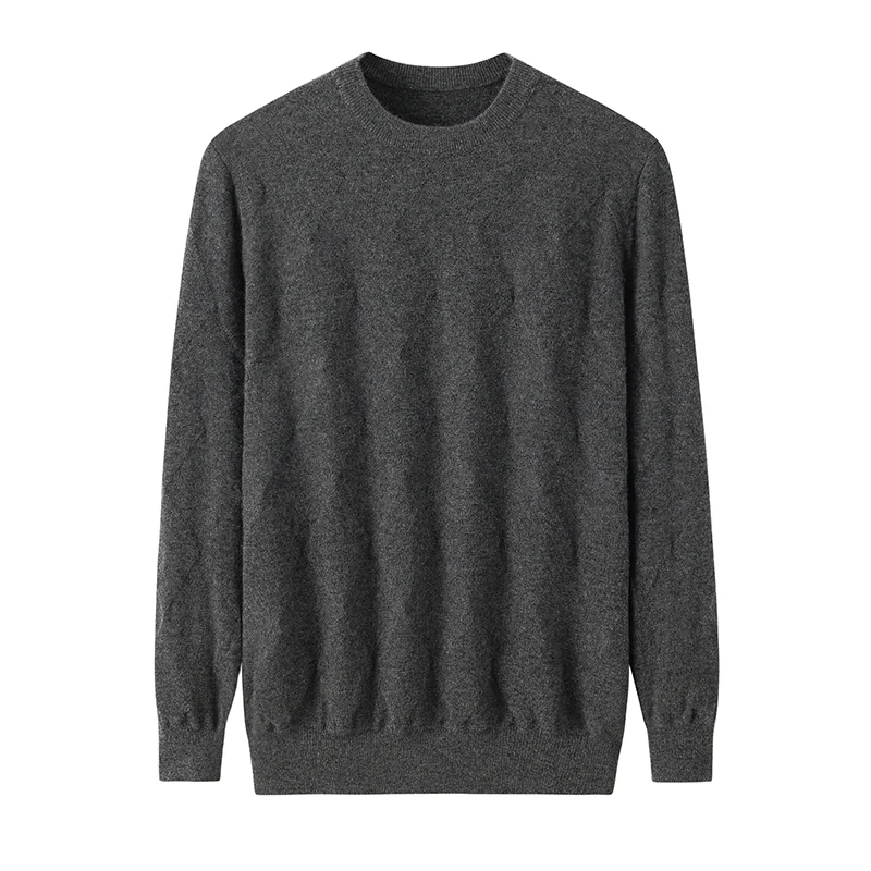 100% Cashmere, Cashmere crew-neck sweater — Grey, 14–15.5µm, Cashmere Garment / Men — detail view 4