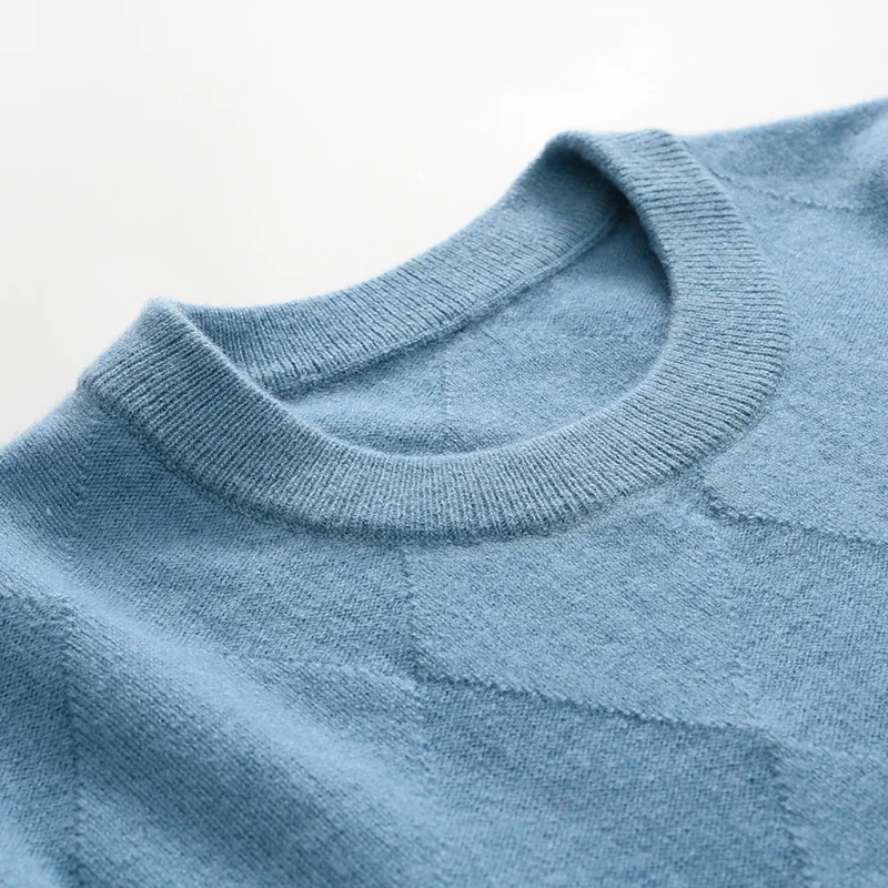 100% Cashmere, Cashmere crew-neck sweater — Grey, 14–15.5µm, Cashmere Garment / Men — detail view 8
