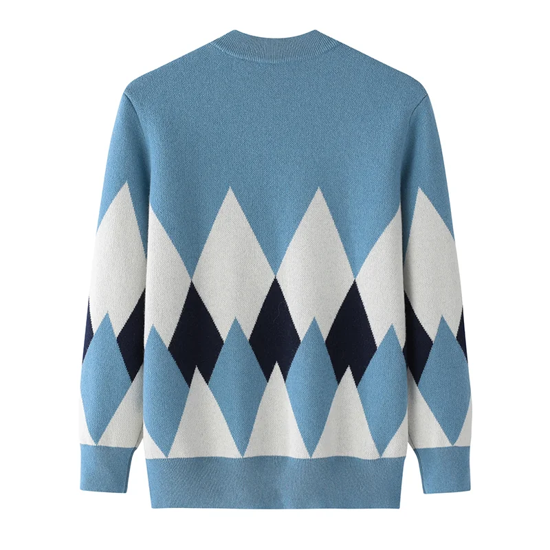 100% Cashmere, Cashmere crew-neck sweater — Grey Fair isle, 14–15.5µm, Cashmere Garment / Men — detail view 2