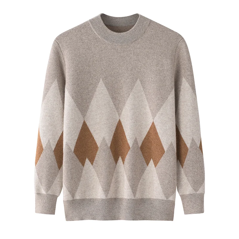 100% Cashmere, Cashmere crew-neck sweater — Grey Fair isle, 14–15.5µm, Cashmere Garment / Men — detail view 4