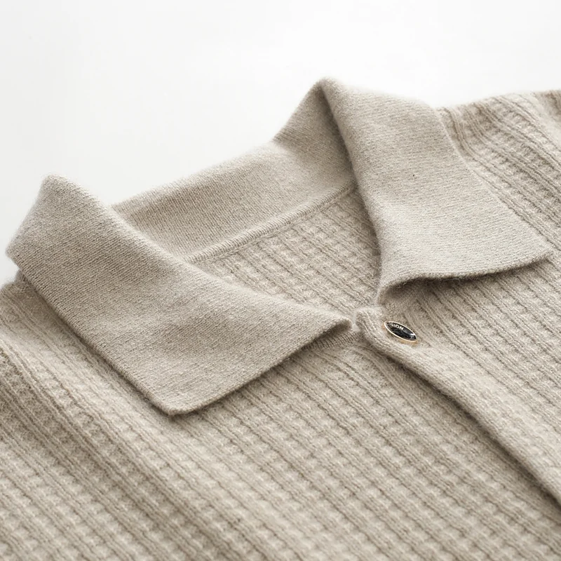 100% Cashmere, Cashmere button-front cardigan — Grey, 14–15.5µm, Cashmere Garment / Men — detail view 7
