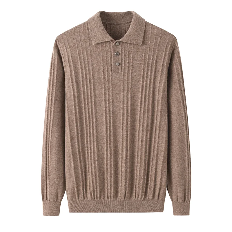 100% Cashmere, Cashmere crew-neck sweater — Camel, 14–15.5µm, Cashmere Garment / Men — detail view 3