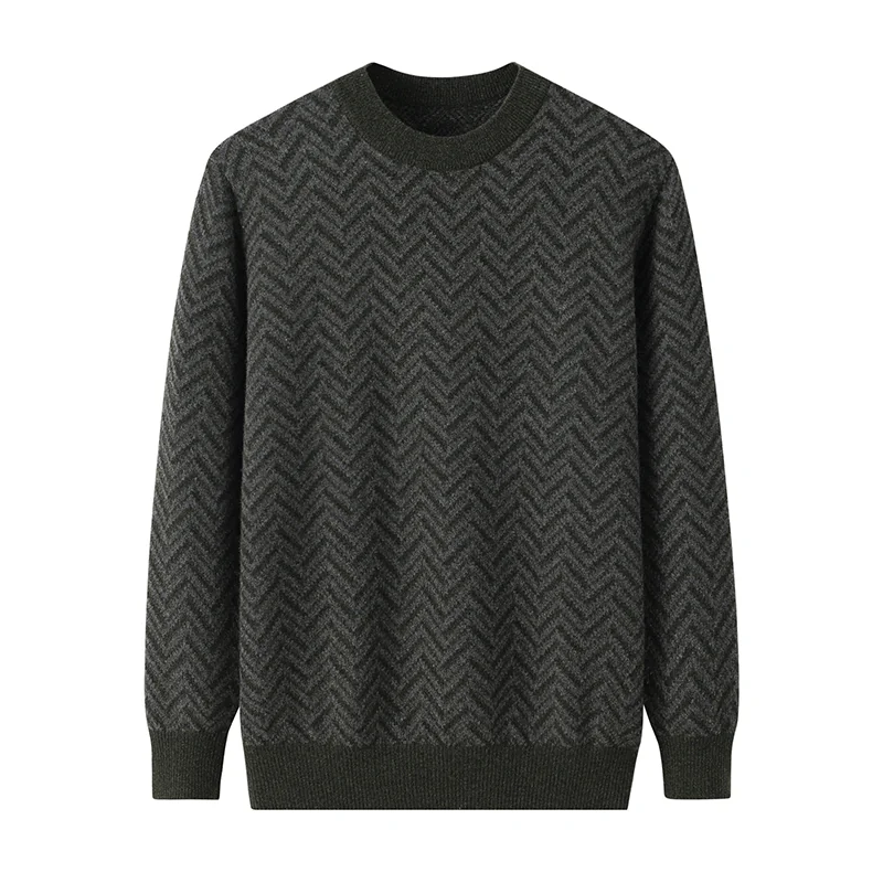 100% Cashmere, Cashmere crew-neck sweater — Green, 14–15.5µm, Cashmere Garment / Men — detail view 3