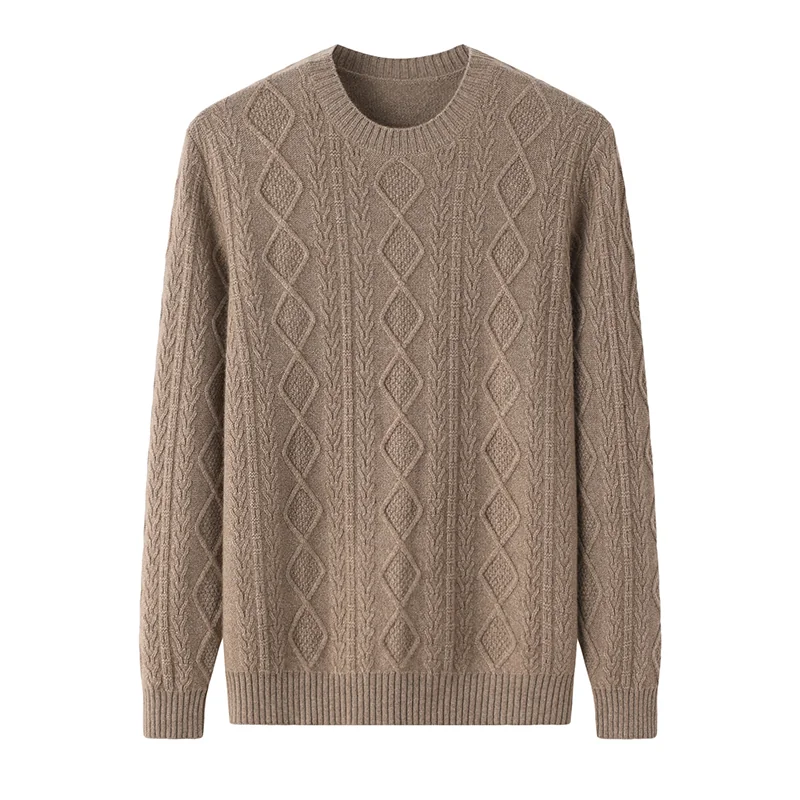 100% Cashmere, Cashmere crew-neck sweater — Camel, 14–15.5µm, Cashmere Garment / Men — detail view 3