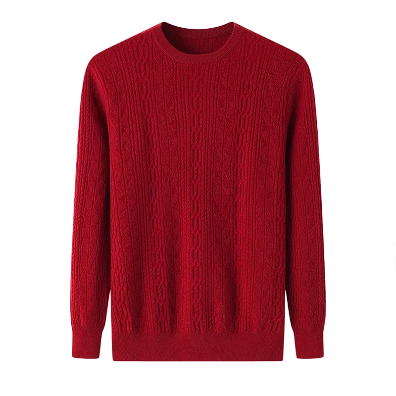 100% Cashmere, Cashmere crew-neck sweater — Red, 14–15.5µm, Cashmere Garment / Men — detail view 3