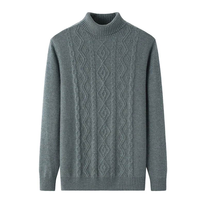 100% Cashmere, Cashmere crew-neck sweater — Green Cable, 14–15.5µm, Cashmere Garment / Men — detail view 3