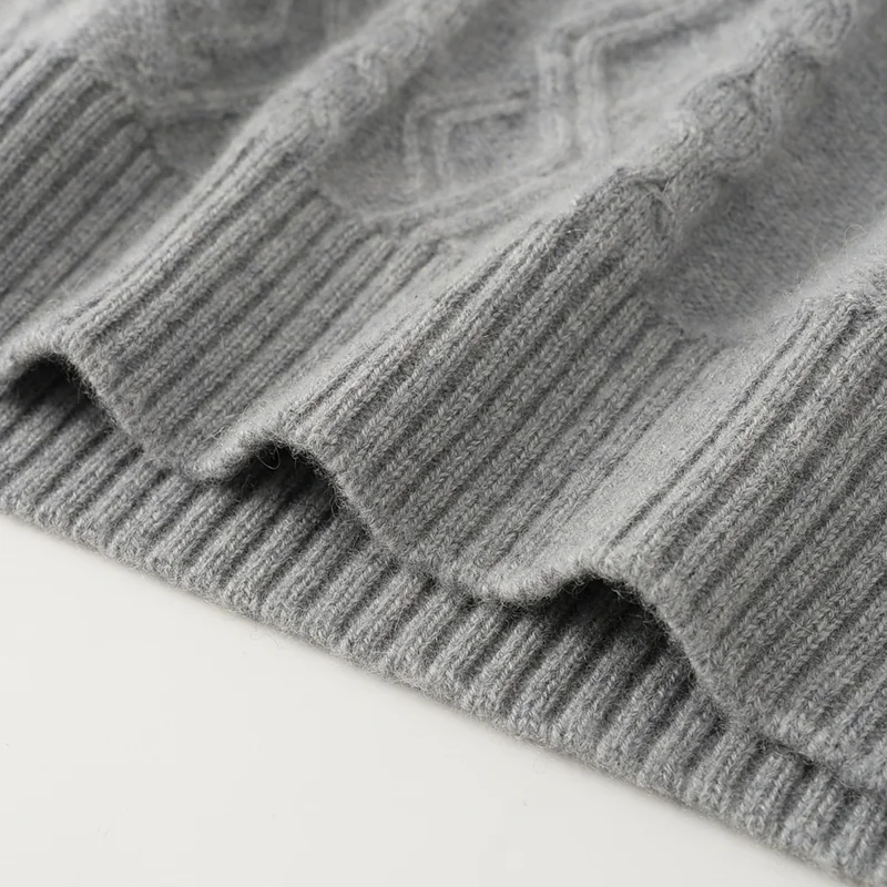 100% Cashmere, Cashmere crew-neck sweater — Green Cable, 14–15.5µm, Cashmere Garment / Men — detail view 4