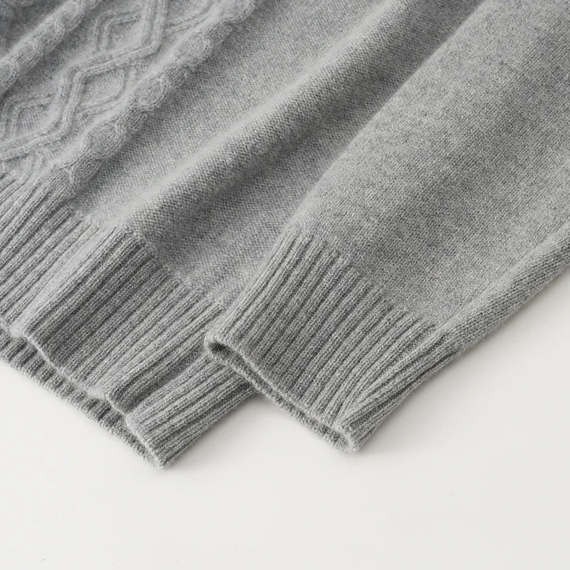 100% Cashmere, Cashmere crew-neck sweater — Green Cable, 14–15.5µm, Cashmere Garment / Men — detail view 5