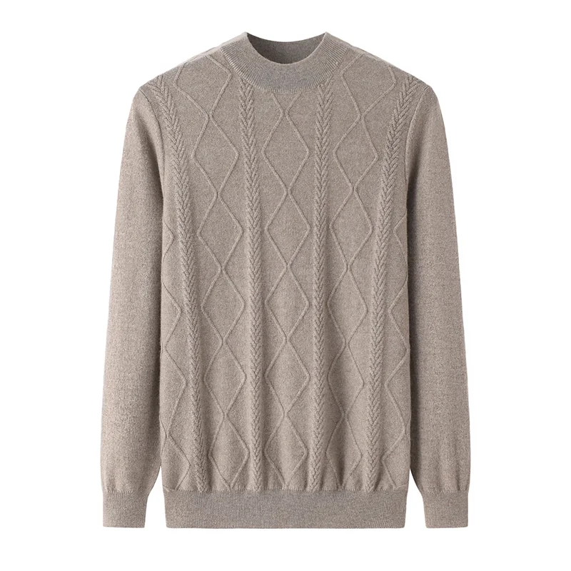 Cashmere crew-neck sweater — Green Diamond cable