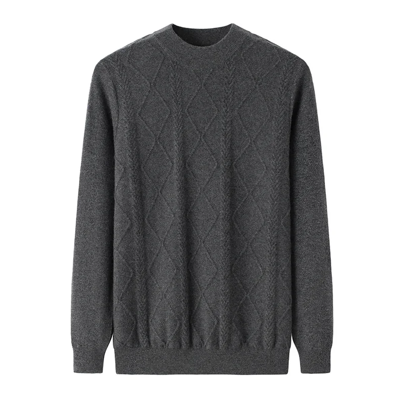 100% Cashmere, Cashmere crew-neck sweater — Green Diamond cable, 14–15.5µm, Cashmere Garment / Men — detail view 4