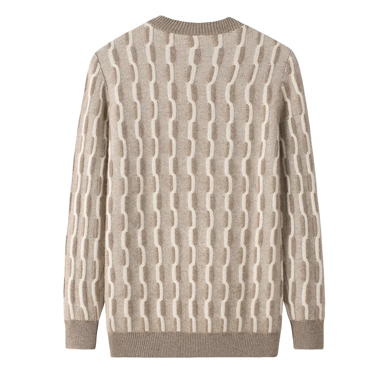 100% Cashmere, Cashmere crew-neck sweater — Green Cable, 14–15.5µm, Cashmere Garment / Men — detail view 2