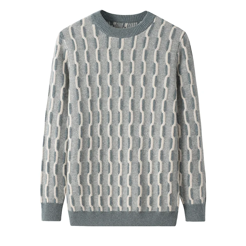 100% Cashmere, Cashmere crew-neck sweater — Green Cable, 14–15.5µm, Cashmere Garment / Men — detail view 3