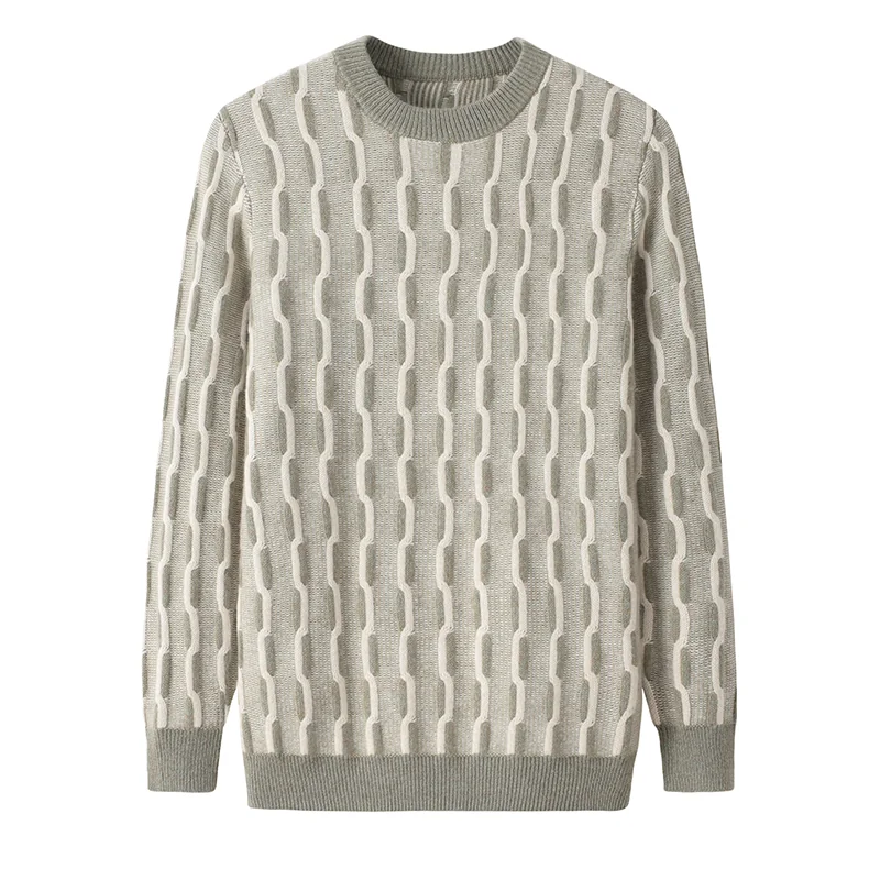 100% Cashmere, Cashmere crew-neck sweater — Green Cable, 14–15.5µm, Cashmere Garment / Men — detail view 4
