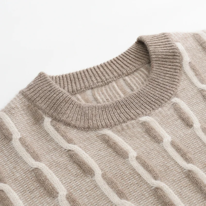 100% Cashmere, Cashmere crew-neck sweater — Green Cable, 14–15.5µm, Cashmere Garment / Men — detail view 7