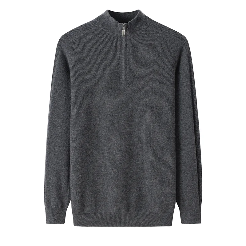 100% Cashmere, Cashmere crew-neck sweater — Grey, 14–15.5µm, Cashmere Garment / Men — detail view 3