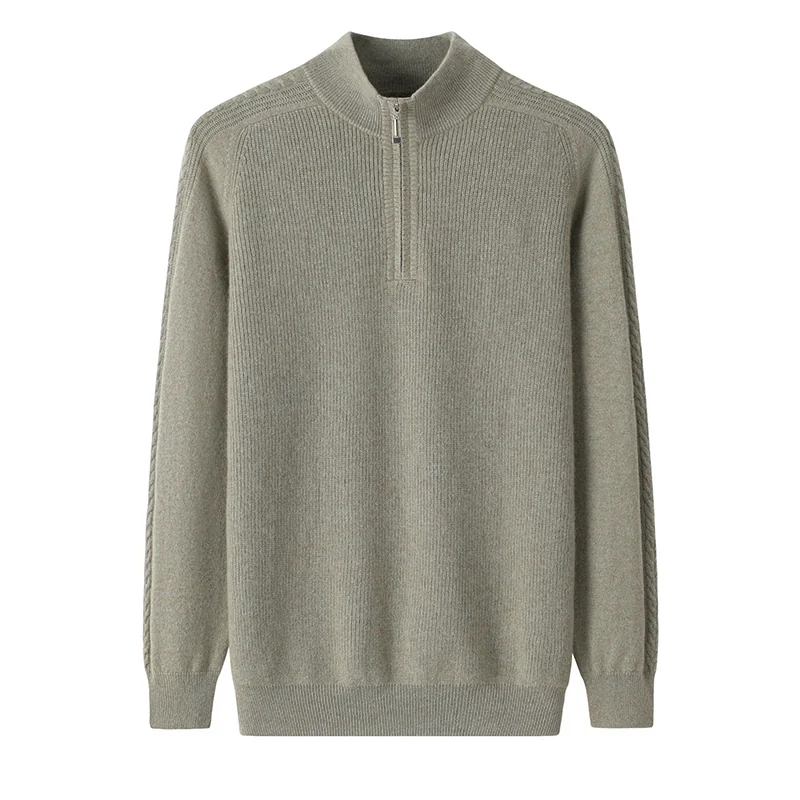 100% Cashmere, Cashmere crew-neck sweater — Grey, 14–15.5µm, Cashmere Garment / Men — detail view 4
