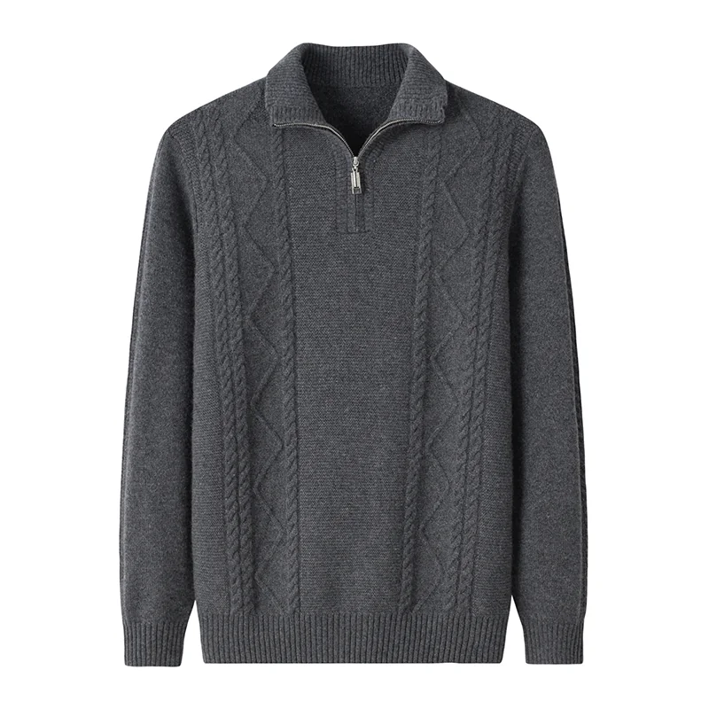 100% Cashmere, Cashmere crew-neck sweater — Grey, 14–15.5µm, Cashmere Garment / Men — detail view 3