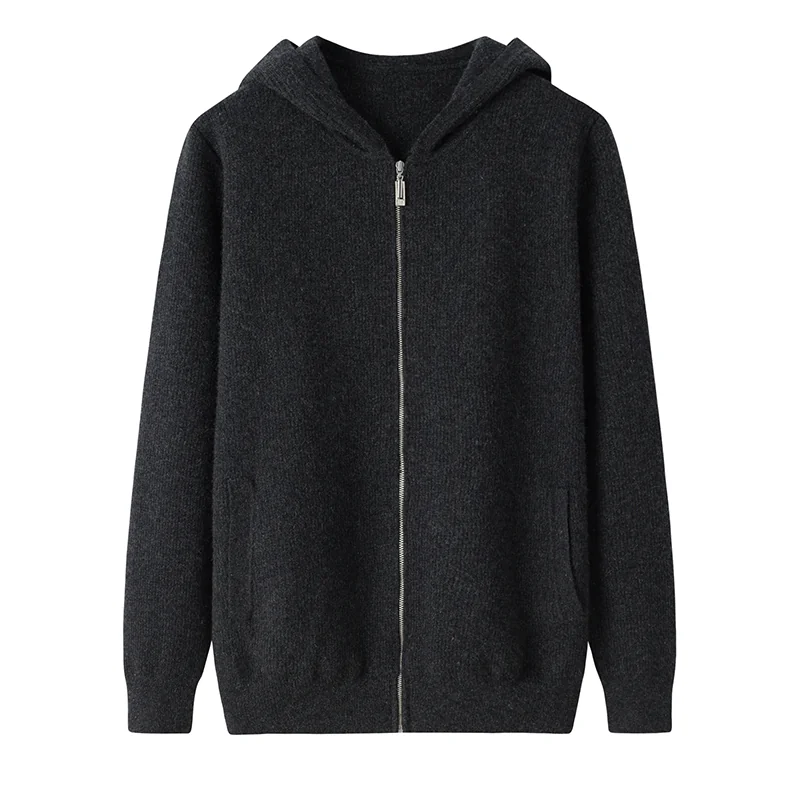 100% Cashmere, Cashmere zip-neck sweater — Grey Full zip, 14–15.5µm, Cashmere Garment / Men — detail view 3