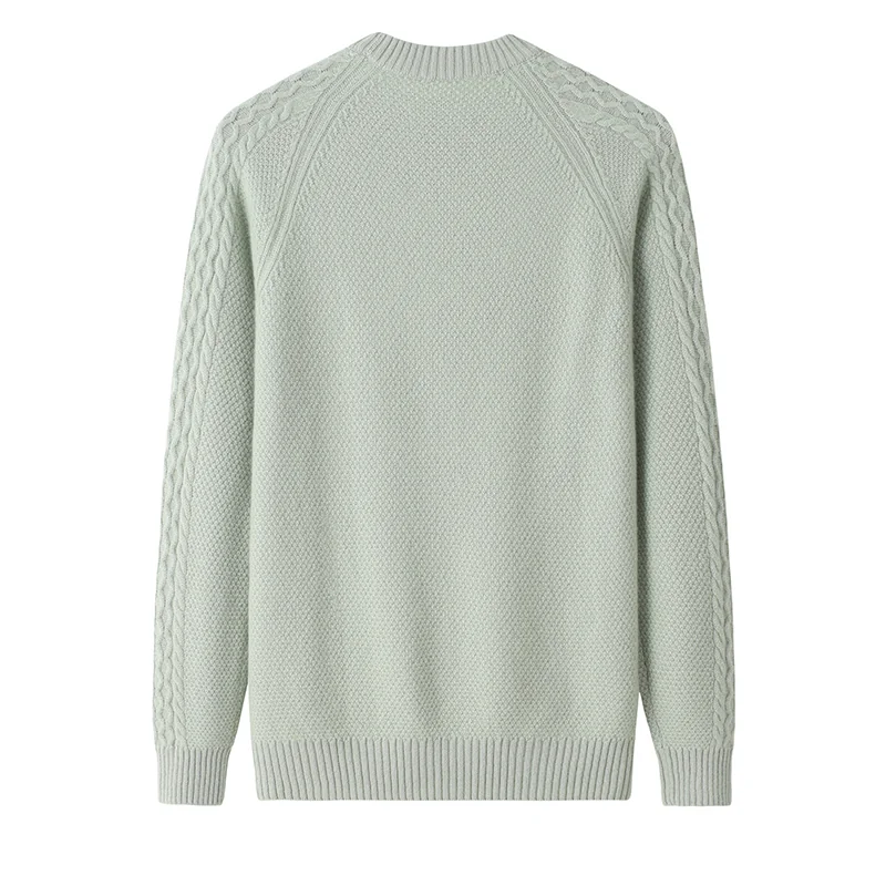100% Cashmere, Cashmere crew-neck sweater — Green, 14–15.5µm, Cashmere Garment / Men — detail view 2