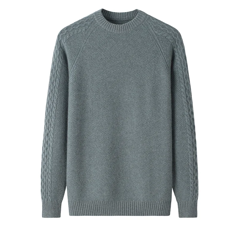 100% Cashmere, Cashmere crew-neck sweater — Green, 14–15.5µm, Cashmere Garment / Men — detail view 3