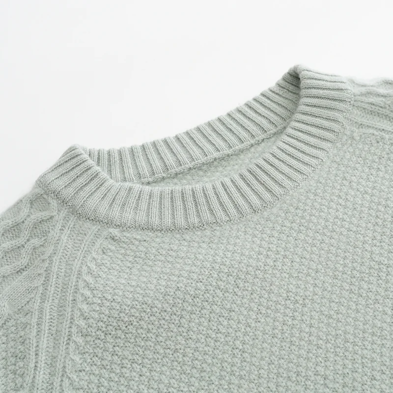 100% Cashmere, Cashmere crew-neck sweater — Green, 14–15.5µm, Cashmere Garment / Men — detail view 7