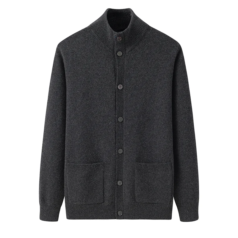 100% Cashmere, Cashmere button-front cardigan — Green, 14–15.5µm, Cashmere Garment / Men — detail view 4