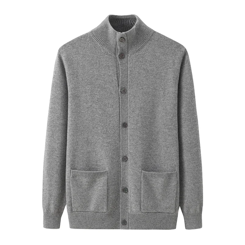 100% Cashmere, Cashmere button-front cardigan — Green, 14–15.5µm, Cashmere Garment / Men — detail view 5