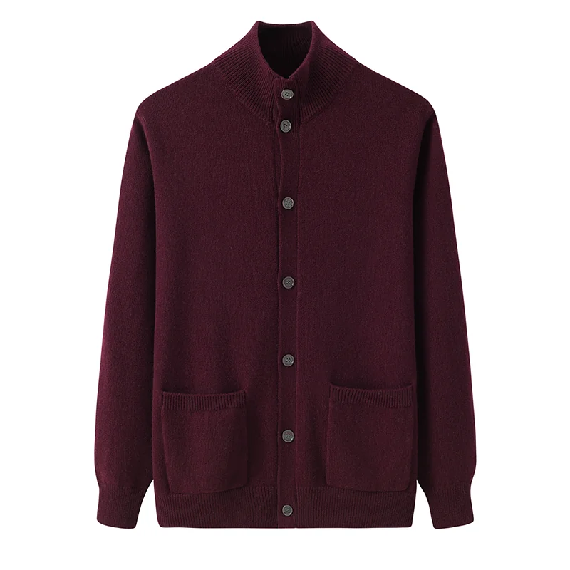 100% Cashmere, Cashmere button-front cardigan — Green, 14–15.5µm, Cashmere Garment / Men — detail view 6