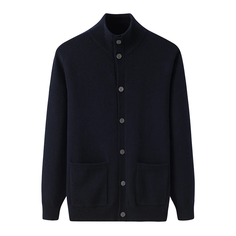 100% Cashmere, Cashmere button-front cardigan — Green, 14–15.5µm, Cashmere Garment / Men — detail view 7