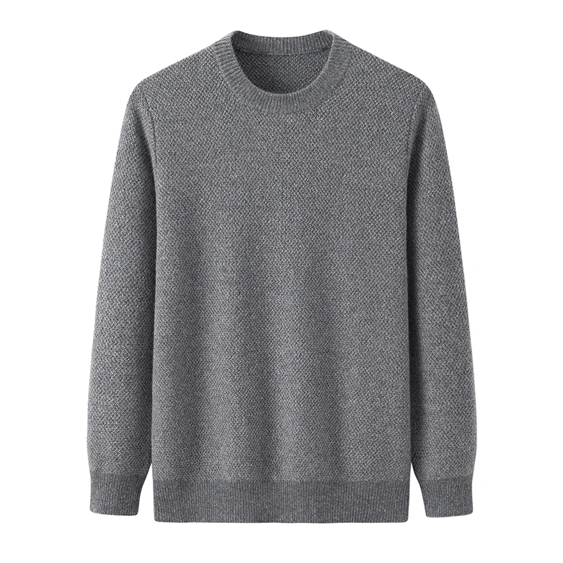 100% Cashmere, Cashmere crew-neck sweater — Grey, 14–15.5µm, Cashmere Garment / Men — detail view 3