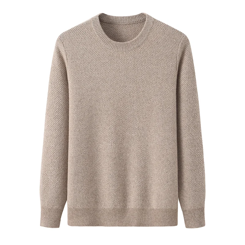 100% Cashmere, Cashmere crew-neck sweater — Grey, 14–15.5µm, Cashmere Garment / Men — detail view 5
