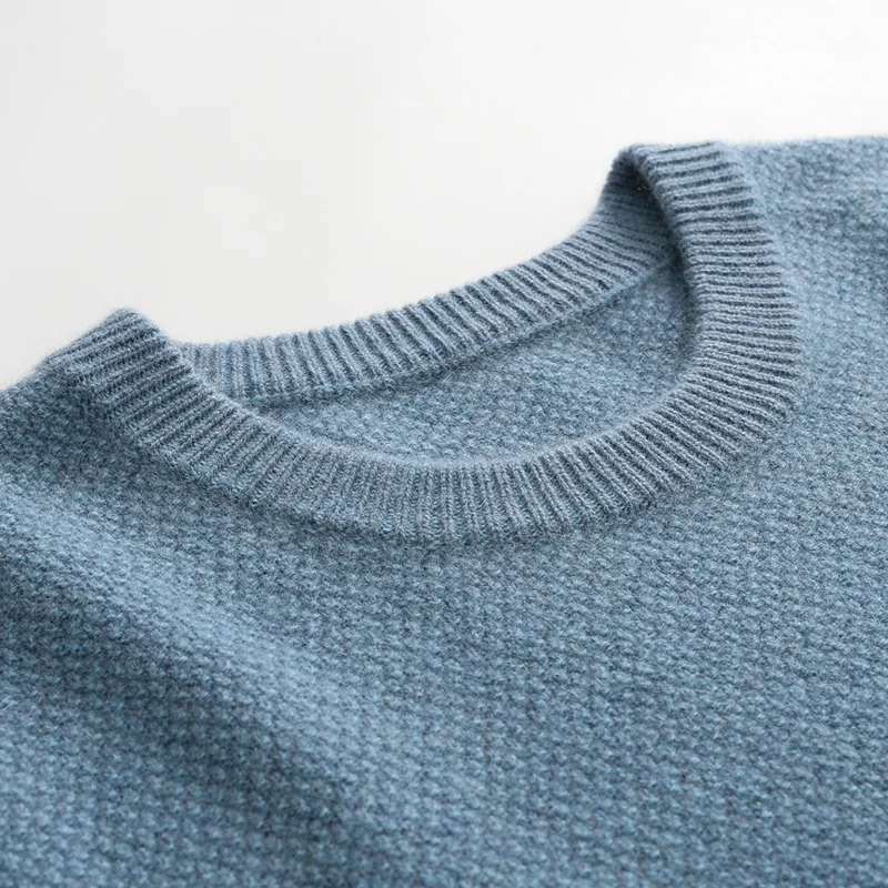 100% Cashmere, Cashmere crew-neck sweater — Grey, 14–15.5µm, Cashmere Garment / Men — detail view 8