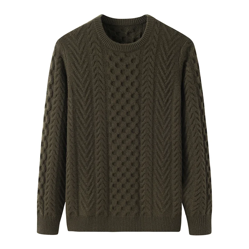100% Cashmere, Cashmere crew-neck sweater — Green, 14–15.5µm, Cashmere Garment / Men — detail view 3