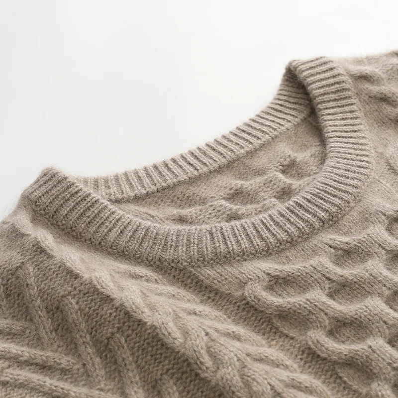 100% Cashmere, Cashmere crew-neck sweater — Green, 14–15.5µm, Cashmere Garment / Men — detail view 9