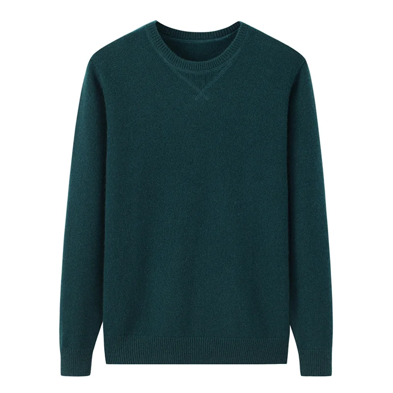 100% Cashmere, Cashmere crew-neck sweater — Green, 14–15.5µm, Cashmere Garment / Men — detail view 3