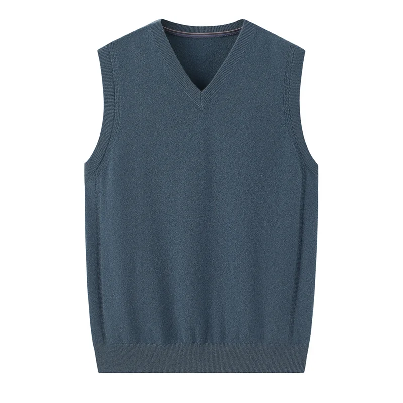 100% Cashmere, Cashmere sleeveless vest — Navy, 14–15.5µm, Cashmere Garment / Men — detail view 3