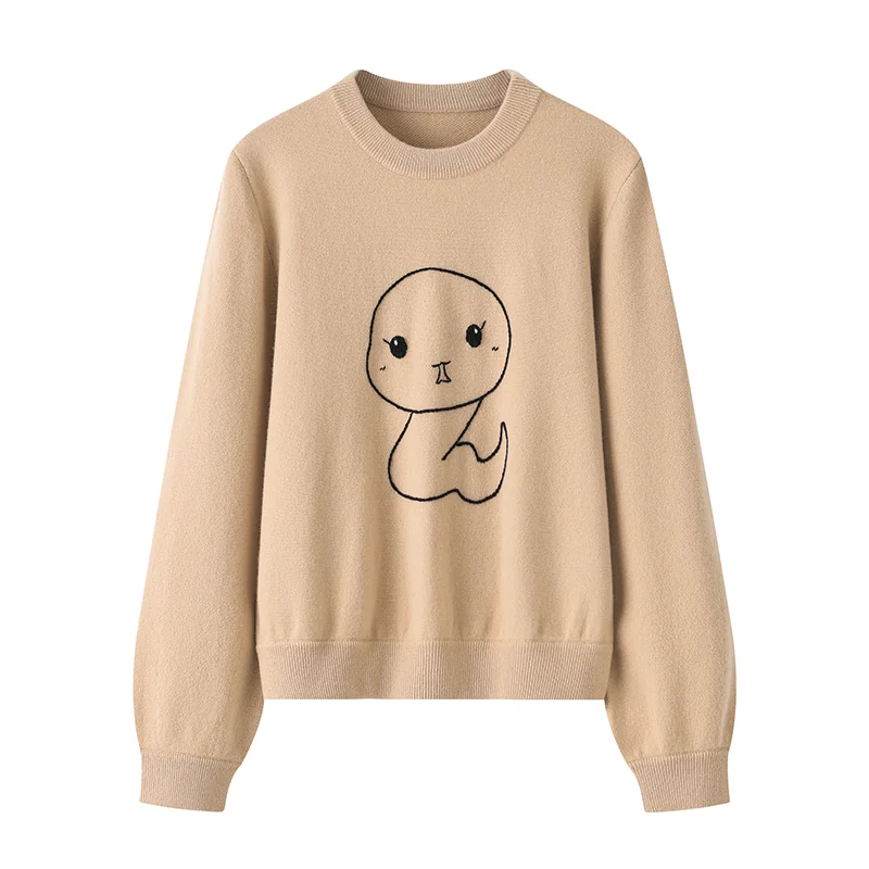 100% Cashmere, Cashmere crew-neck sweater — Beige, 14–15.5µm, Cashmere Garment / Women — detail view 2