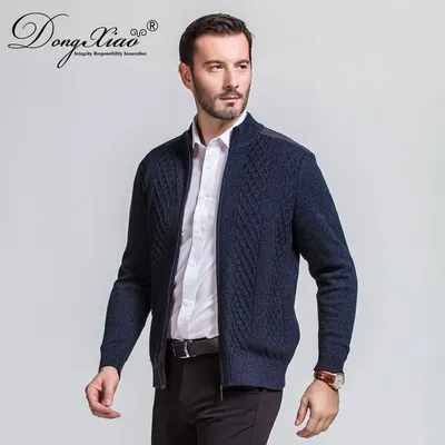Men s Business Cardigan Winter Sweater with Shoulder and Elbow Patches