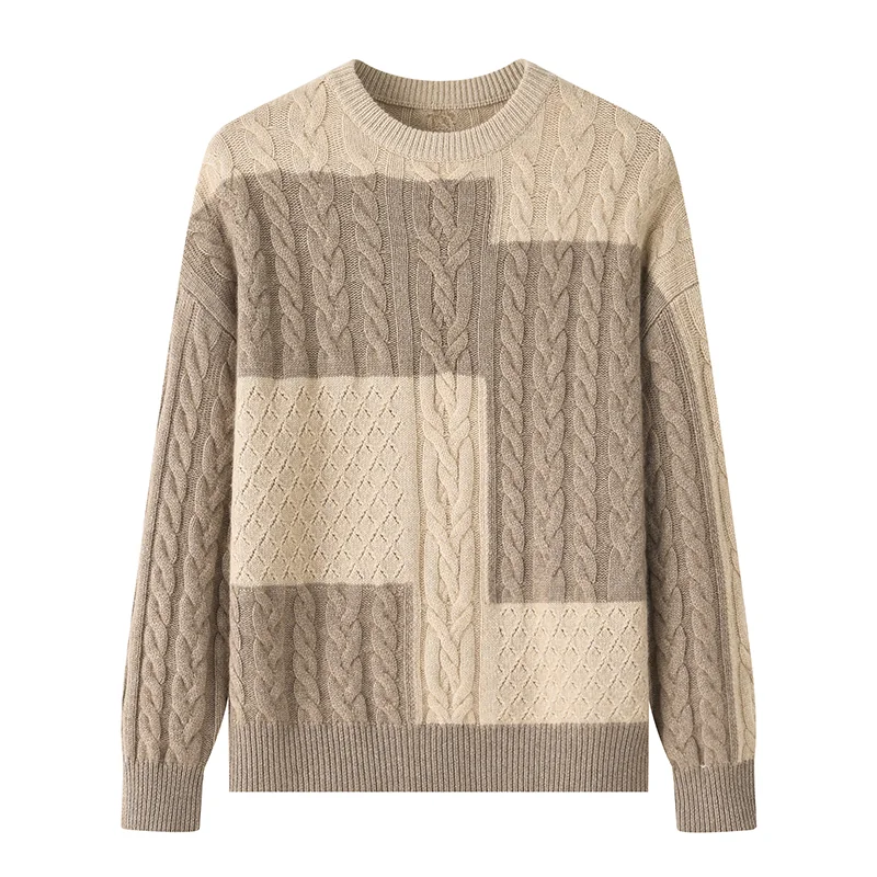 100% Cashmere, Cashmere crew-neck sweater — Colour-block, 14–15.5µm, Cashmere Garment / Women — detail view 2