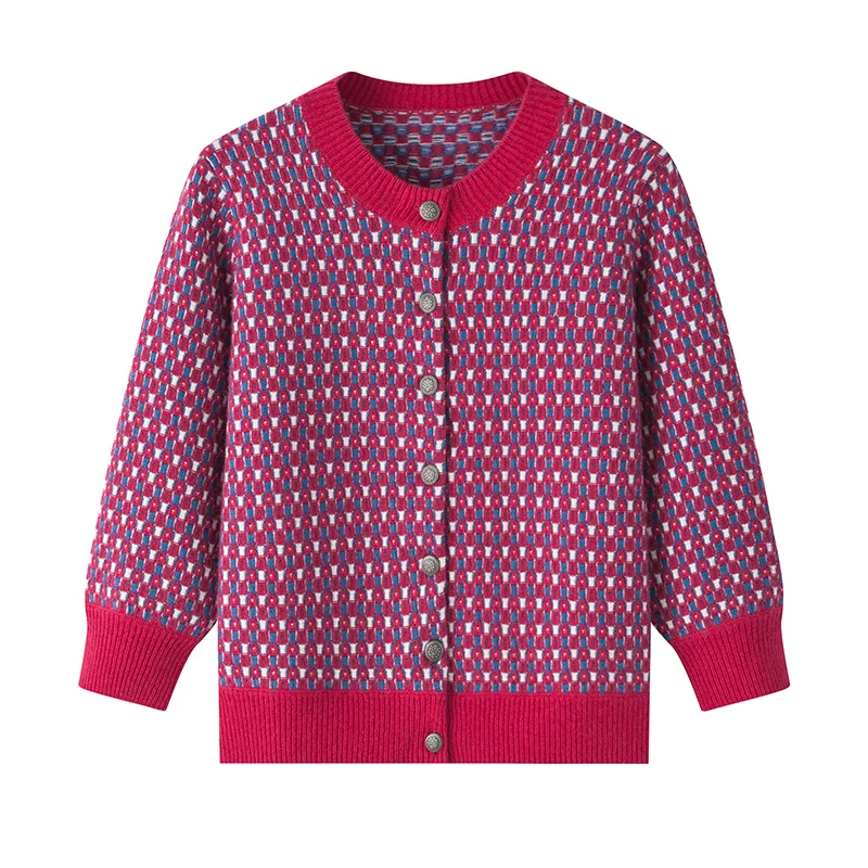 100% Cashmere, Cashmere crew-neck sweater — Pink Printed, 14–15.5µm, Cashmere Garment / Women — detail view 2
