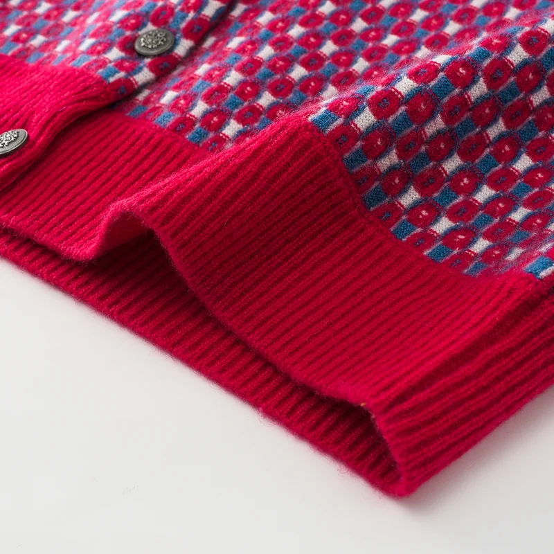 100% Cashmere, Cashmere crew-neck sweater — Pink Printed, 14–15.5µm, Cashmere Garment / Women — detail view 4