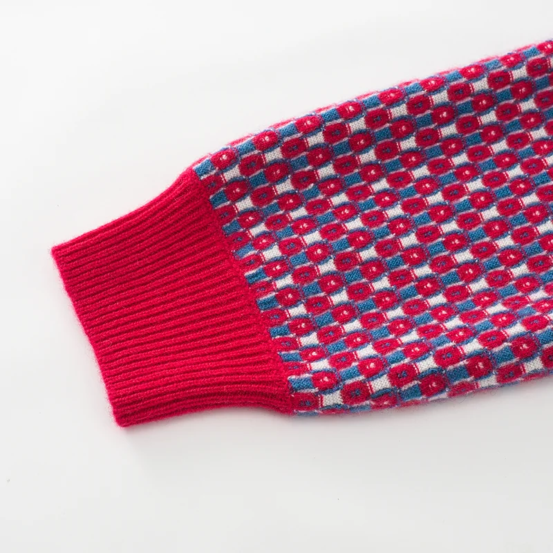 100% Cashmere, Cashmere crew-neck sweater — Pink Printed, 14–15.5µm, Cashmere Garment / Women — detail view 5