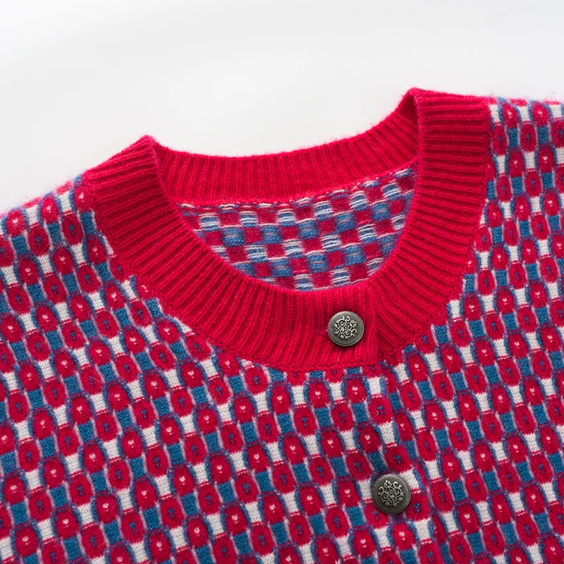 100% Cashmere, Cashmere crew-neck sweater — Pink Printed, 14–15.5µm, Cashmere Garment / Women — detail view 6