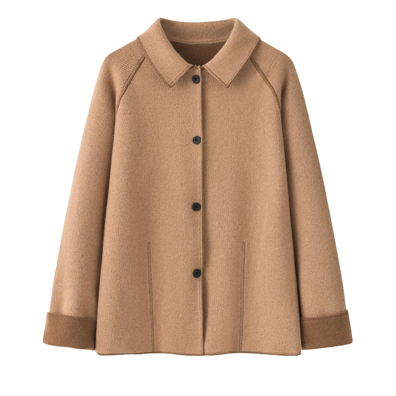 100% Cashmere, Cashmere crew-neck sweater — Camel Hooded, 14–15.5µm, Cashmere Garment / Women — detail view 2